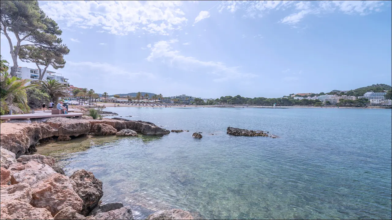 View of the Santa Ponsa bay in Mallorca. Rocky beach in Santa Ponsa