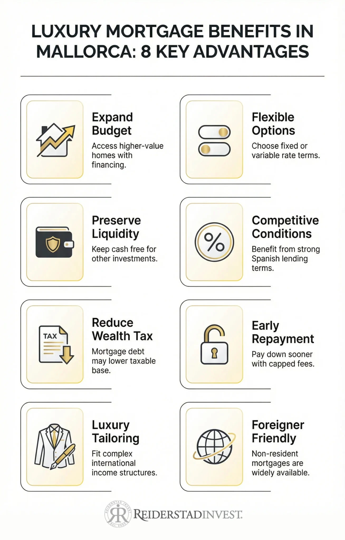 Top benefits of real estate financing in Mallorca infographic